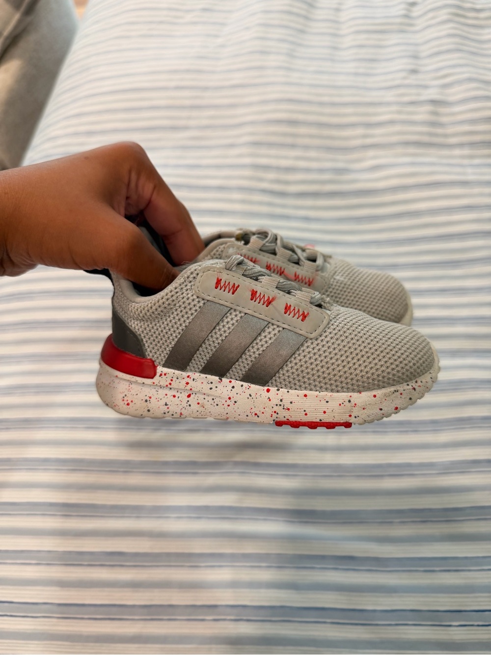 adidas Grey and Red Kids Sneaker